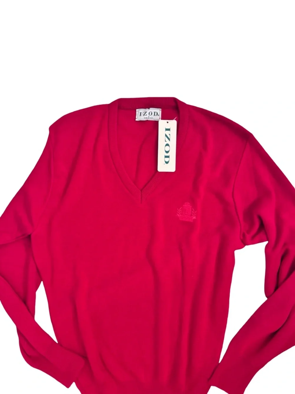 New Izod Vintage Mens Red V-Neck Knit Acrylic Pullover Sweater Golf USA